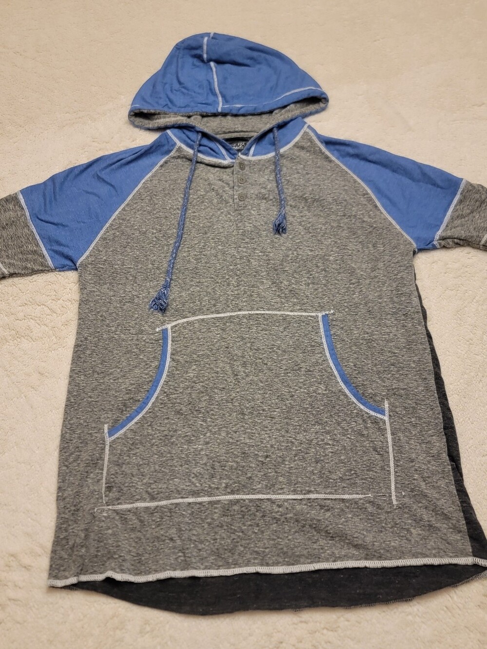 Broken Threads short-sleeve henley hooded color block t-shirt